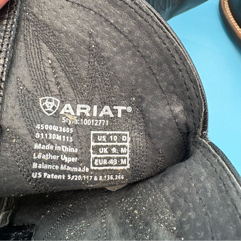 Ariat Mens Sport Leather Wide Square Toe Western Cowboy Boot Black 10D - Picture 6 of 7
